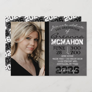 Black & White Modern Chalkboard Graduation Invitation