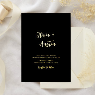 Black White Modern Chic Script Minimalist Wedding