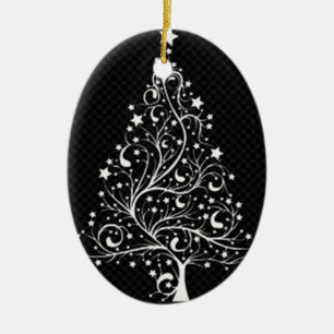 ***BLACK & WHITE MODERN CHRISTMAS TREE*** CERAMIC ORNAMENT