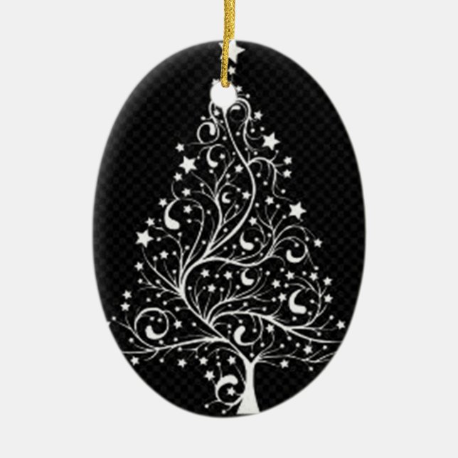 ***BLACK & WHITE MODERN CHRISTMAS TREE*** CERAMIC ORNAMENT (Front)
