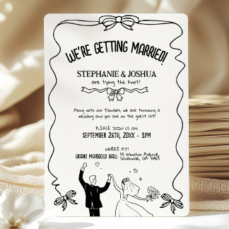 Black White Modern Couple Illustration Wedding Invitation