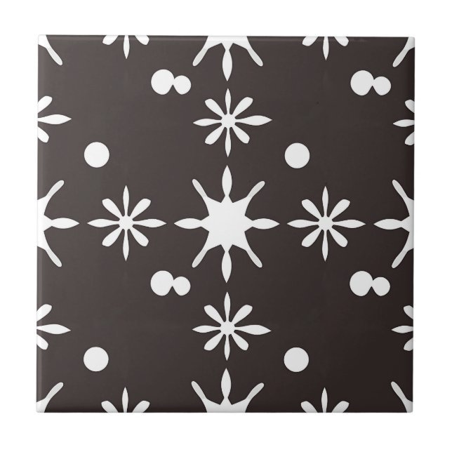Black White Modern Daisy Pattern Ceramic Tile (Front)