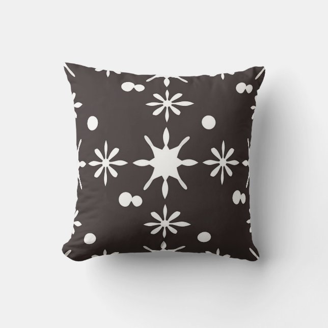 Black White Modern Daisy Pattern Cushion (Front)