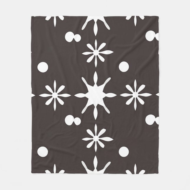 Black White Modern Daisy Pattern Fleece Blanket (Front)