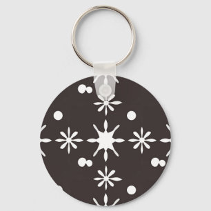 Black White Modern Daisy Pattern Key Ring