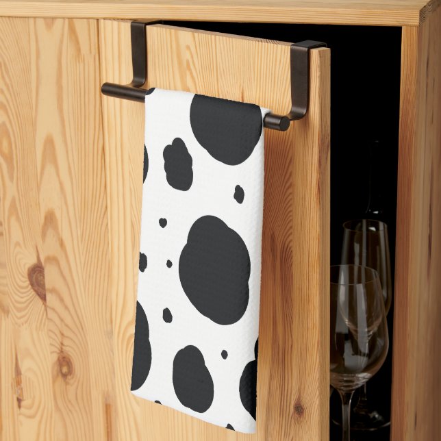 black white modern dalmatian spots animal pattern tea towel (Thirds Fold)