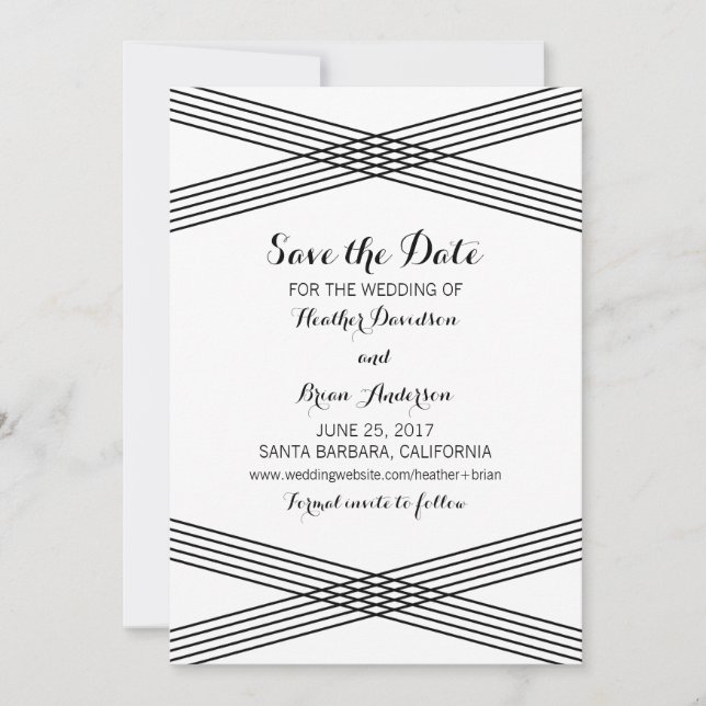 Black White Modern Deco Save the Date Invite (Front)