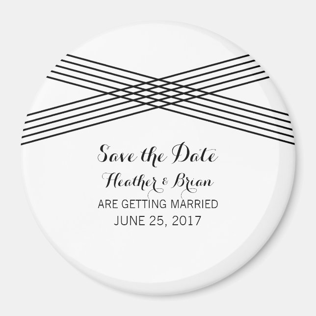 Black White Modern Deco Save the Date Magnet (Front)
