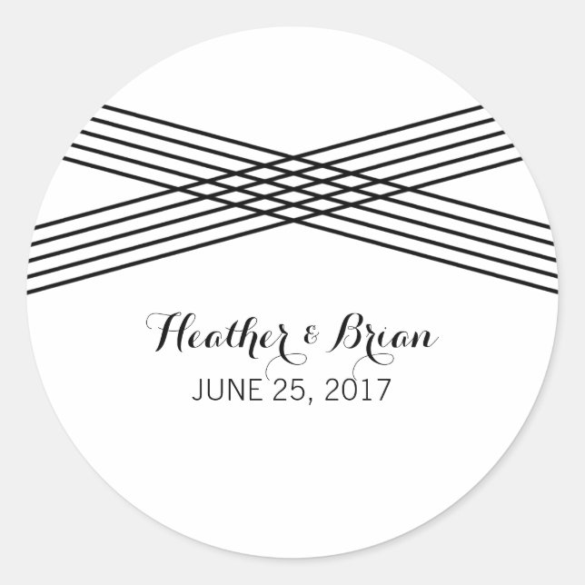 Black White Modern Deco Wedding Stickers (Front)