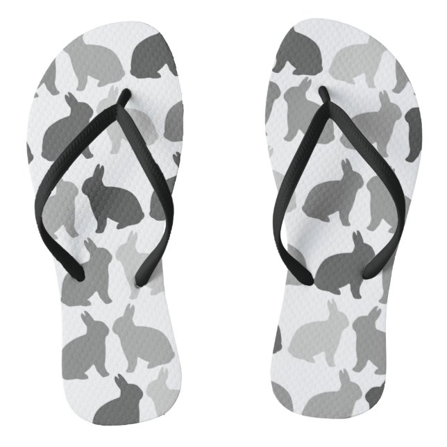 Black White Modern Easter Bunny Rabbit Thongs (Footbed)