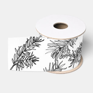 Black White Modern Elegant Botanical Christmas Grosgrain Ribbon
