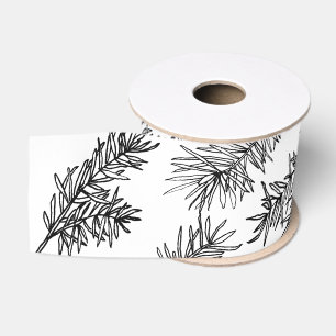 Black White Modern Elegant Botanical Christmas Grosgrain Ribbon