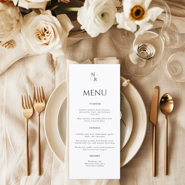 Black & White Modern Elegant Monogram Wedding Menu (Creator Uploaded)