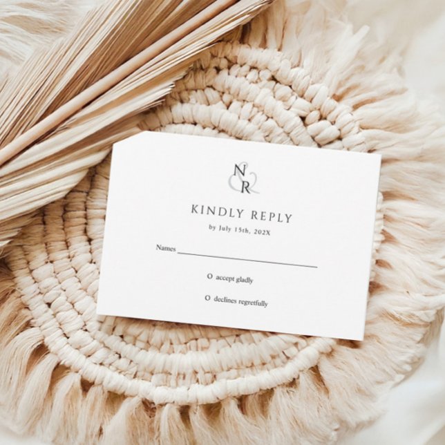 Black & White Modern Elegant Monogram Wedding RSVP Card (Creator Uploaded)