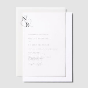 Black & White Modern Elegant Monogram Wedding Vellum Invitations
