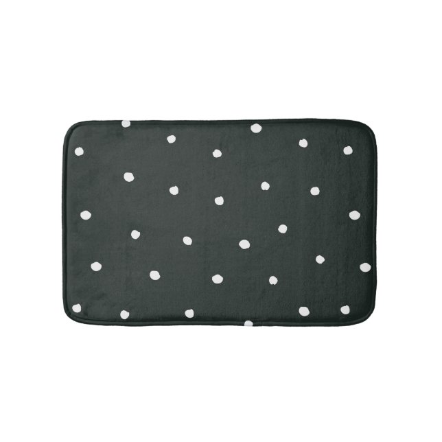 Black & White Modern Farmhouse Polka Dot Pattern Bath Mat (Front)