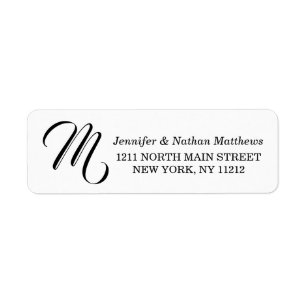 Black White Modern Felt Tip Script Monogram Return Address Label