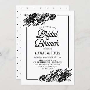Black & White Modern Floral Accents Bridal Brunch Invitation