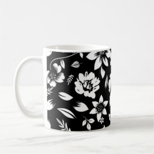 Black White Modern Floral Leaves Blowing Coffee Mug