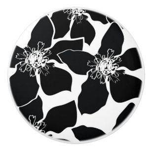 Black & White Modern Flowers Floral Elegant Ceramic Knob