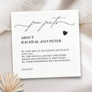 Black White Modern Fun Facts Calligraphy Wedding Napkin