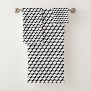 Black White Modern Geometric Bold  Block Pattern Bath Towel Set