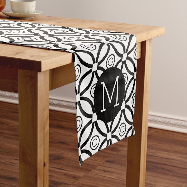 Black & White Modern Geometric Pattern Medium Table Runner (In Situ)