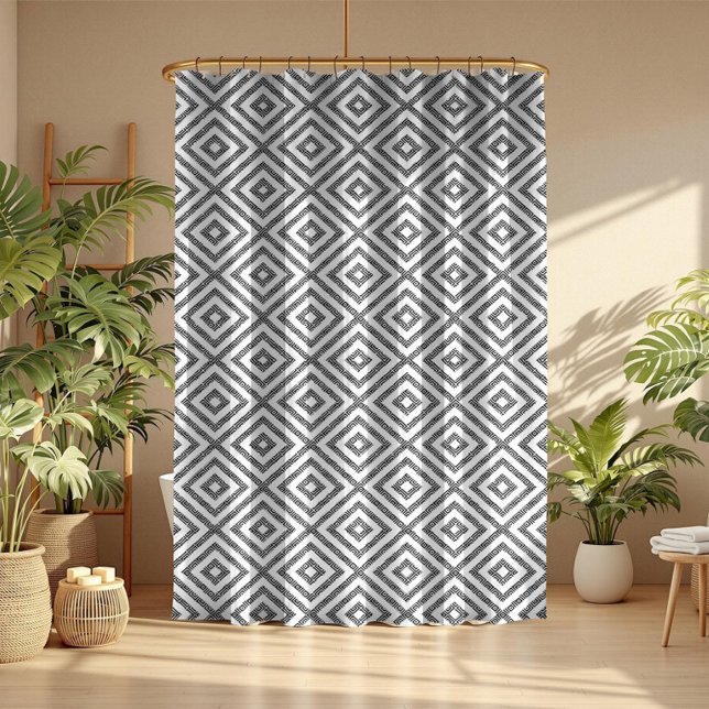 Black & White Modern Geometric Seamless Pattern Shower Curtain (Creator Uploaded)