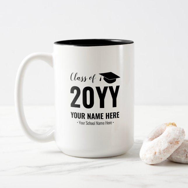 Black & White | Modern Graduation Gift Custom Mug (With Donut)