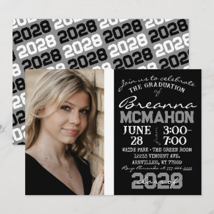 Black & White Modern Graduation Photo Invitation