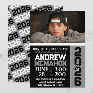 Black & White Modern Graduation Photo Invitation