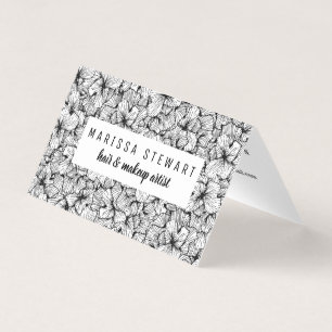 Black White Modern Hand Drawn Flowers Social Media Business Card
