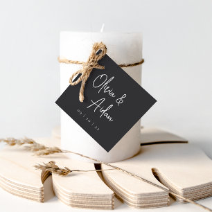 Black & White Modern Handwritten Script Wedding Favour Tags