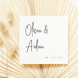 Black & White Modern Handwritten Script Wedding Napkin