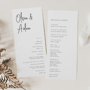 Black & White Modern Handwritten Script Wedding Program