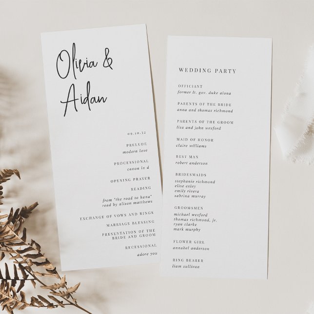 Black & White Modern Handwritten Script Wedding Program (Creator Uploaded)