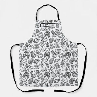 Black & White Modern Human Anatomy Sketch Custom Apron