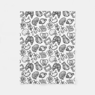 Black & White Modern Human Anatomy Sketch Pattern Fleece Blanket