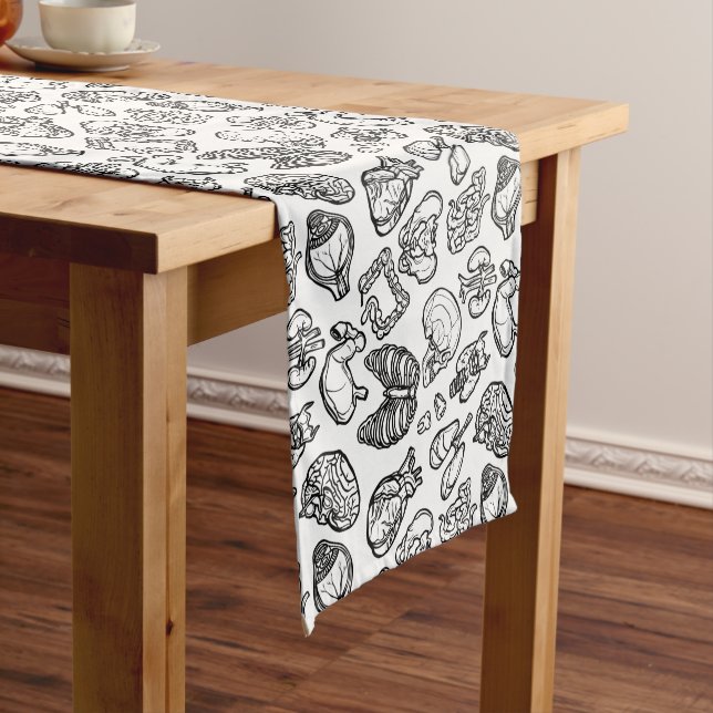 Black & White Modern Human Anatomy Sketch Pattern Short Table Runner (In Situ)