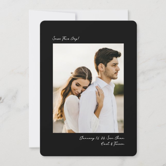 Black White Modern Insta Photo Film Simple Wedding Save The Date (Front)