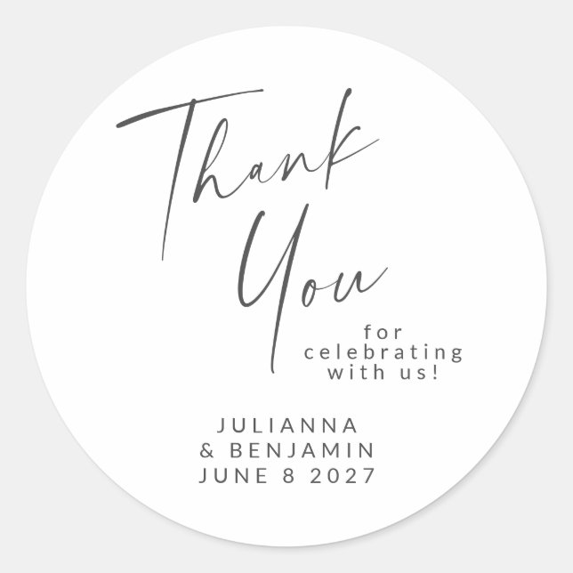 Black White Modern Lettering Thank You Custom Classic Round Sticker (Front)