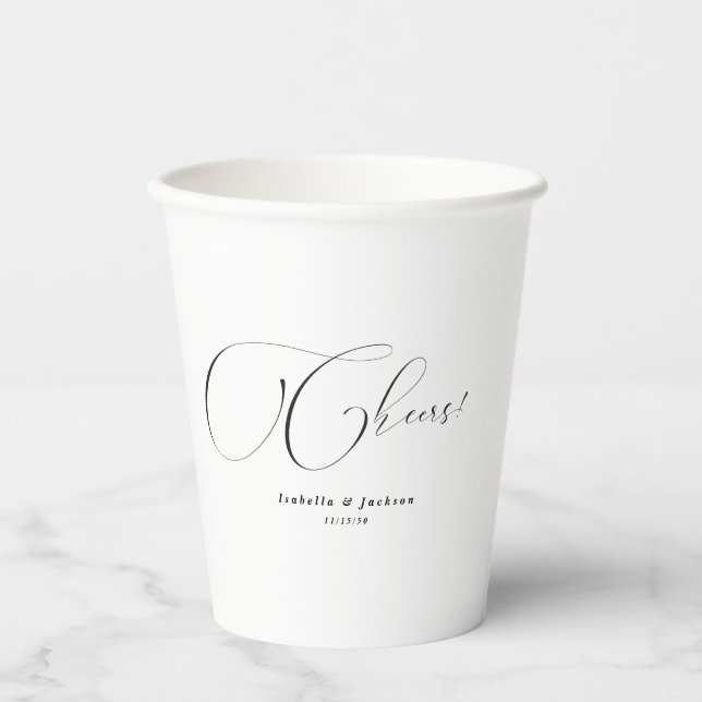 Black & White Modern Minimal Chic Wedding Paper Cups (Front)