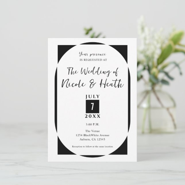 Black & White Modern Minimal Save the Date Invitation (Standing Front)