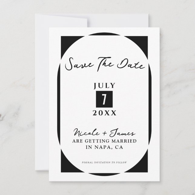 Black & White Modern Minimal Save the Date Invitation (Front)