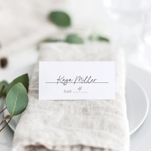 Black & White Modern Minimal Script Wedding Place Card