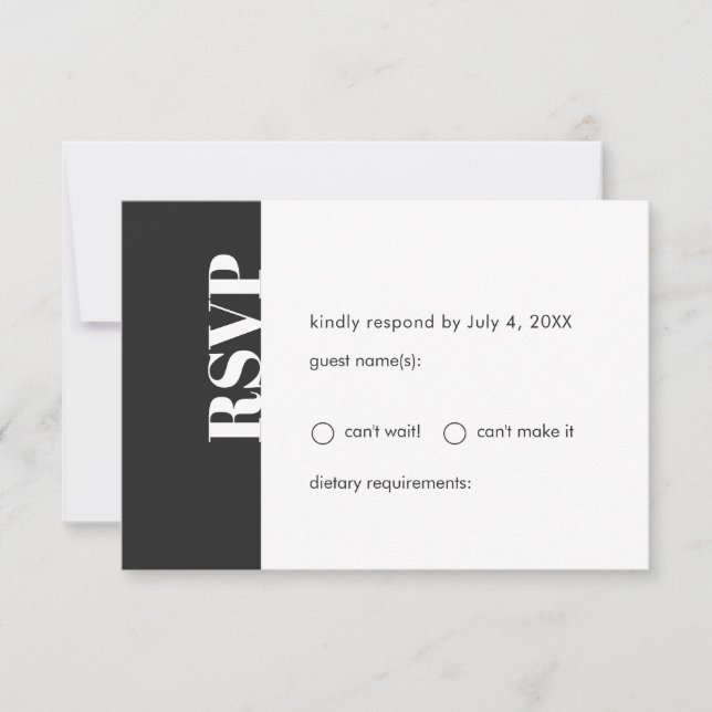 Black & White Modern Minimalist Bold RSVP Card (Front)