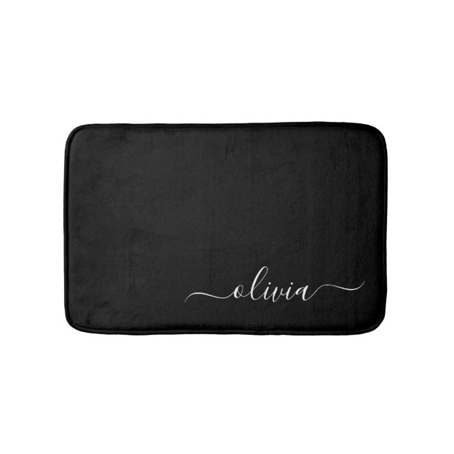 Black White Modern Minimalist Elegant Monogram Bath Mat (Front)