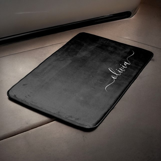 Black White Modern Minimalist Elegant Monogram Bath Mat (Creator Uploaded)