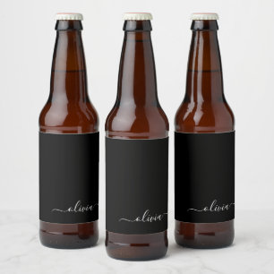 Black White Modern Minimalist Elegant Monogram Beer Bottle Label