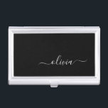 Black White Modern Minimalist Elegant Monogram Business Card Holder<br><div class="desc">Introducing our Black and White Minimalist Modern Monogram Collection: Embrace simplicity and sophistication with our minimalist designs, curated to elevate your style effortlessly. Crafted with a keen eye for modern aesthetics, this collection features sleek black and white designs accentuated by personalised monograms. From chic stationery to versatile accessories, our collection...</div>